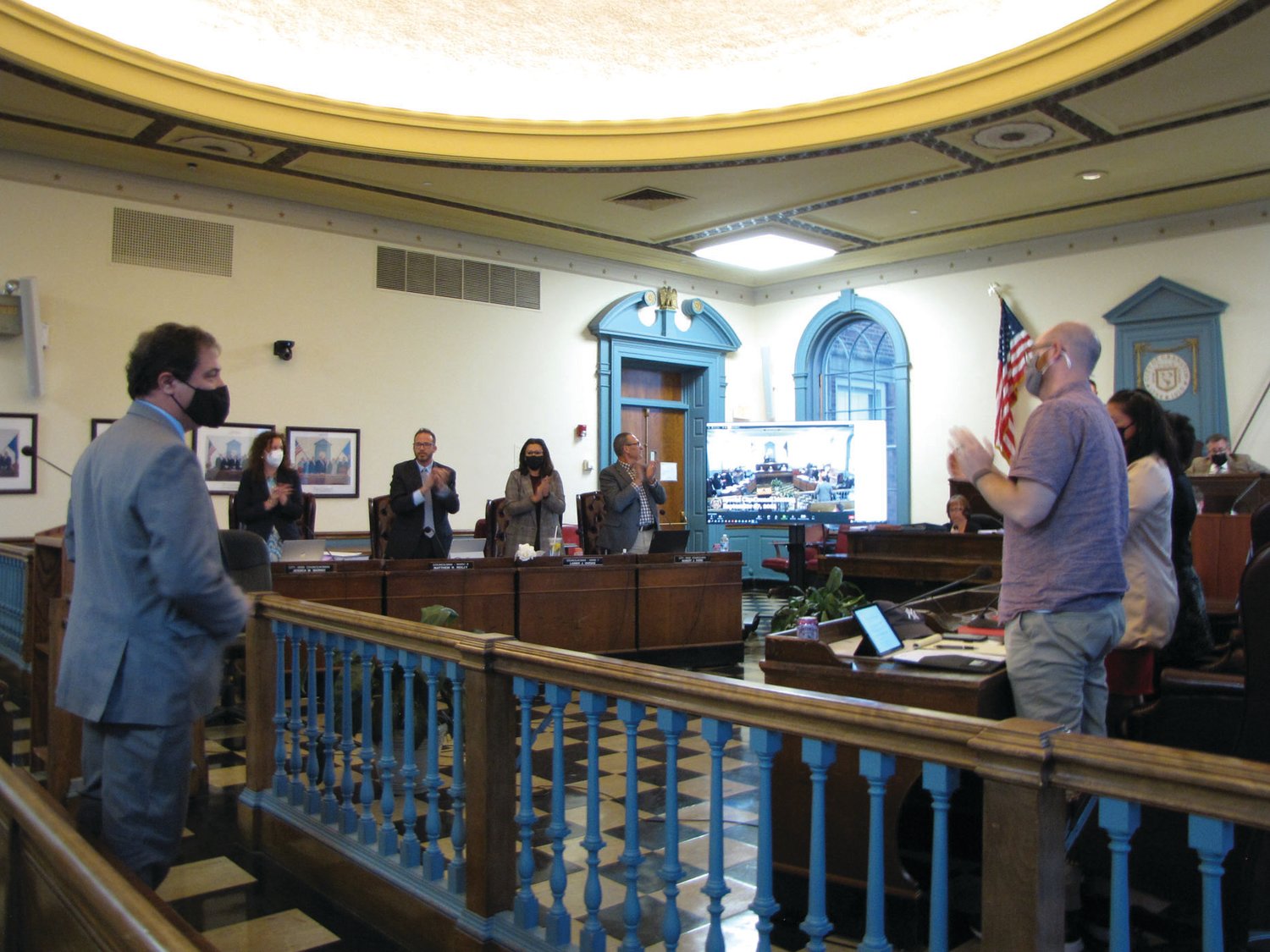 WELCOME ABOARD: Newly appointed Ward 4 Councilman Richard Campopiano receives a round of applause following the City Council’s vote Monday in Council Chambers at City Hall.